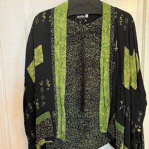 Rayon jacket and long-sleeve top set O/S